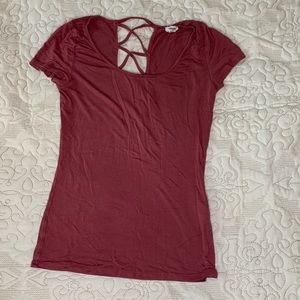 Dark pink tee with cross cross back